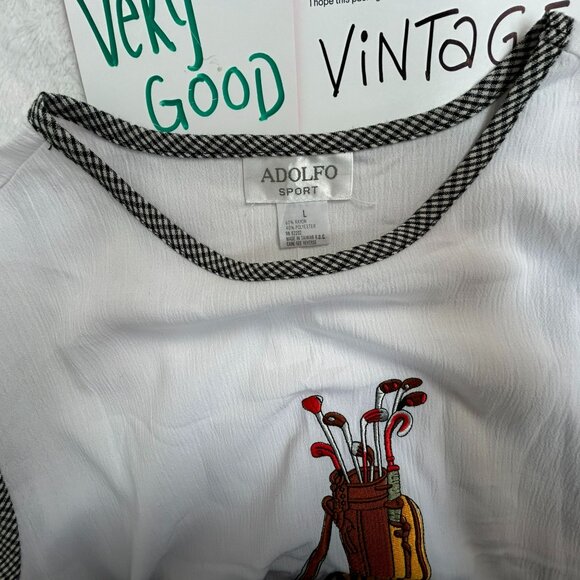 Adolfo Sport Women's Vintage Long Sleeve Pullover Crew Neck Blouse White Large - Picture 3 of 7